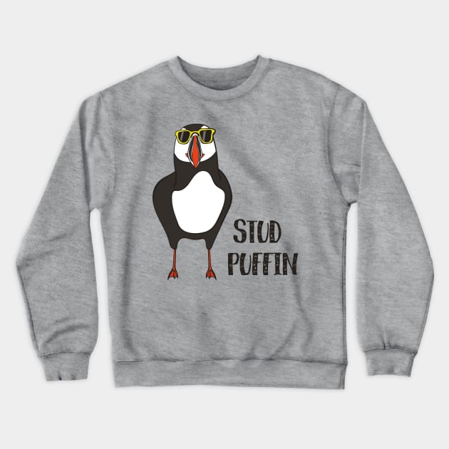 Stud Puffin Funny - Cool Puffin Bird in Sunglasses Crewneck Sweatshirt by Dreamy Panda Designs